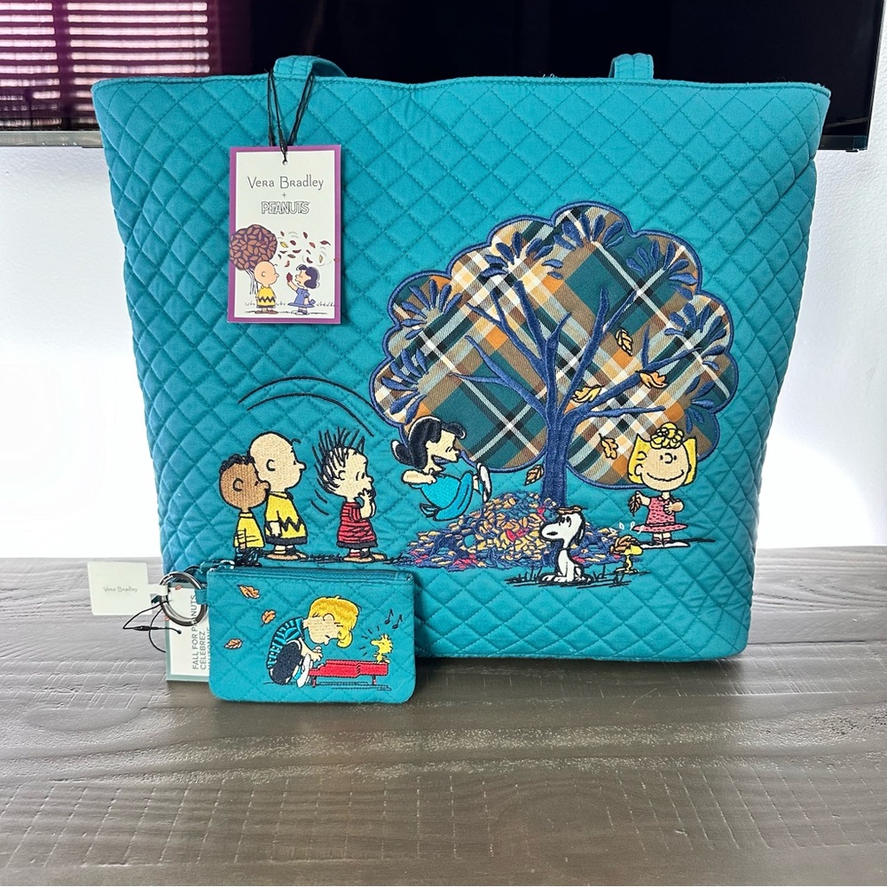 Vera Bradley Peanuts Gang Fall Large Tote Handbag & Coin Purse Set NWT